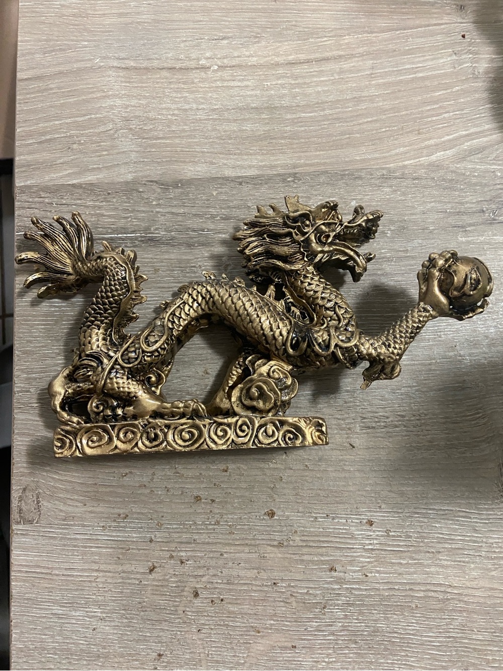 Vintage Gold Painted Decorative Chinese Dragon Sculpture Art Accent